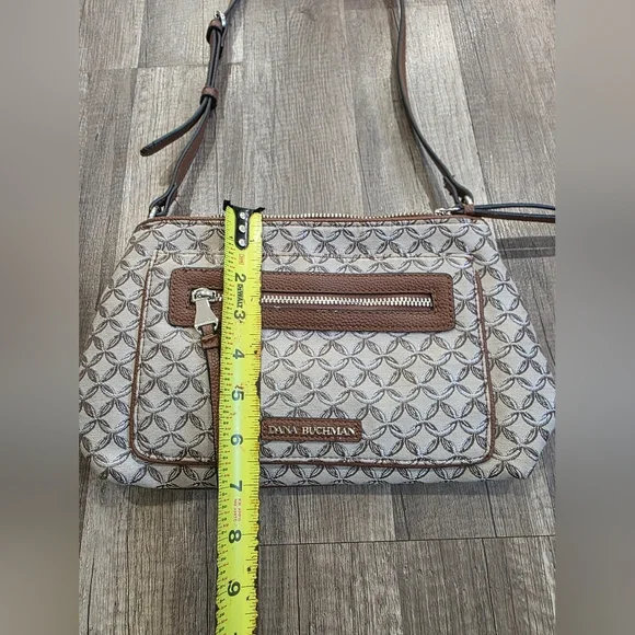 Dana Buchman Crossbody Bag Canvas Monogram Tan Preppy Classy Abstract Equestrian - Picture 6 of 14
